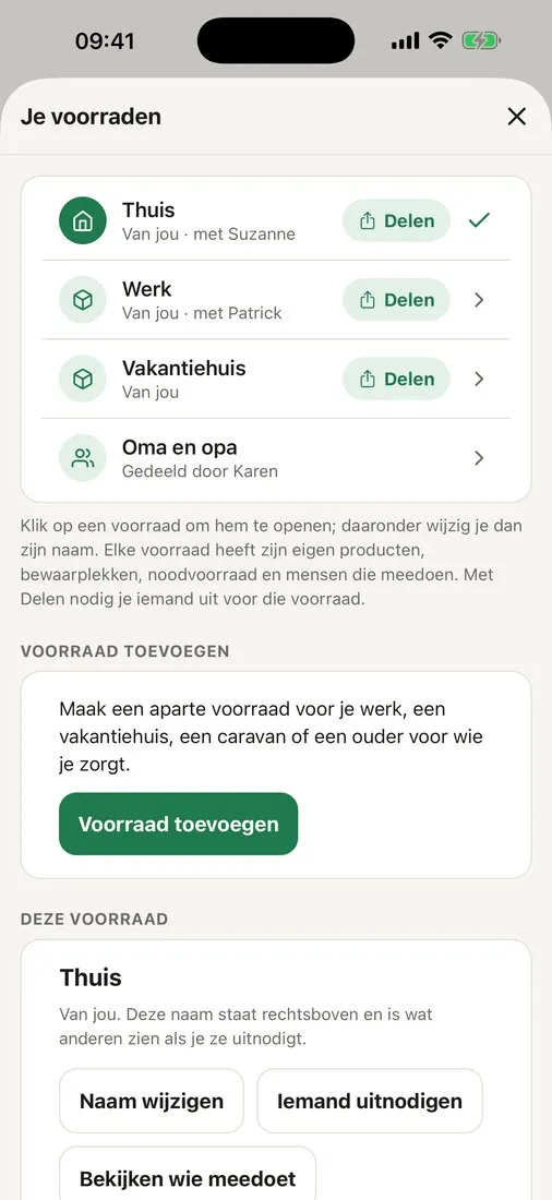 Voorraadkalender op een iPhone: wisselen tussen voorraden, zoals thuis en werk