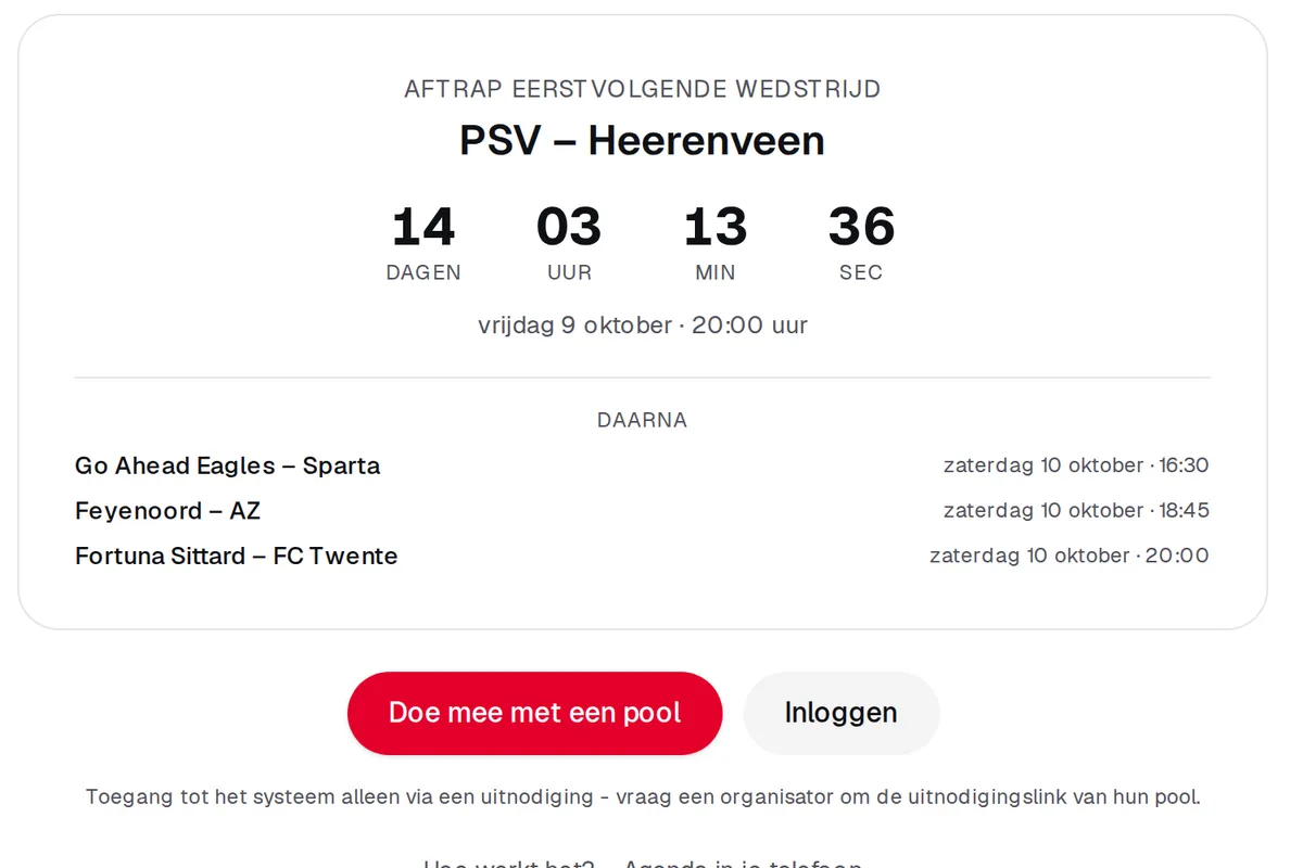 Aftellen naar de eerstvolgende wedstrijd
